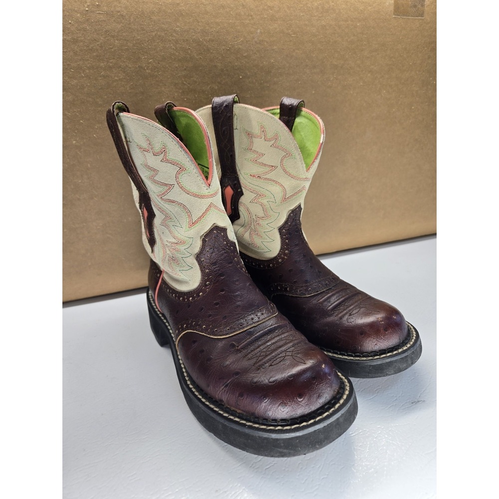 Ariat Women's Cowboy Fatbaby Boots Size 7.5 B Red White Pink Green Style 16771